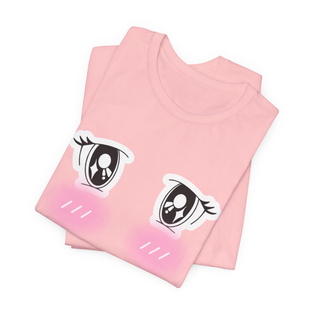 Kawaii Blushing Anime Eyes T-Shirt | Cute Face Tee