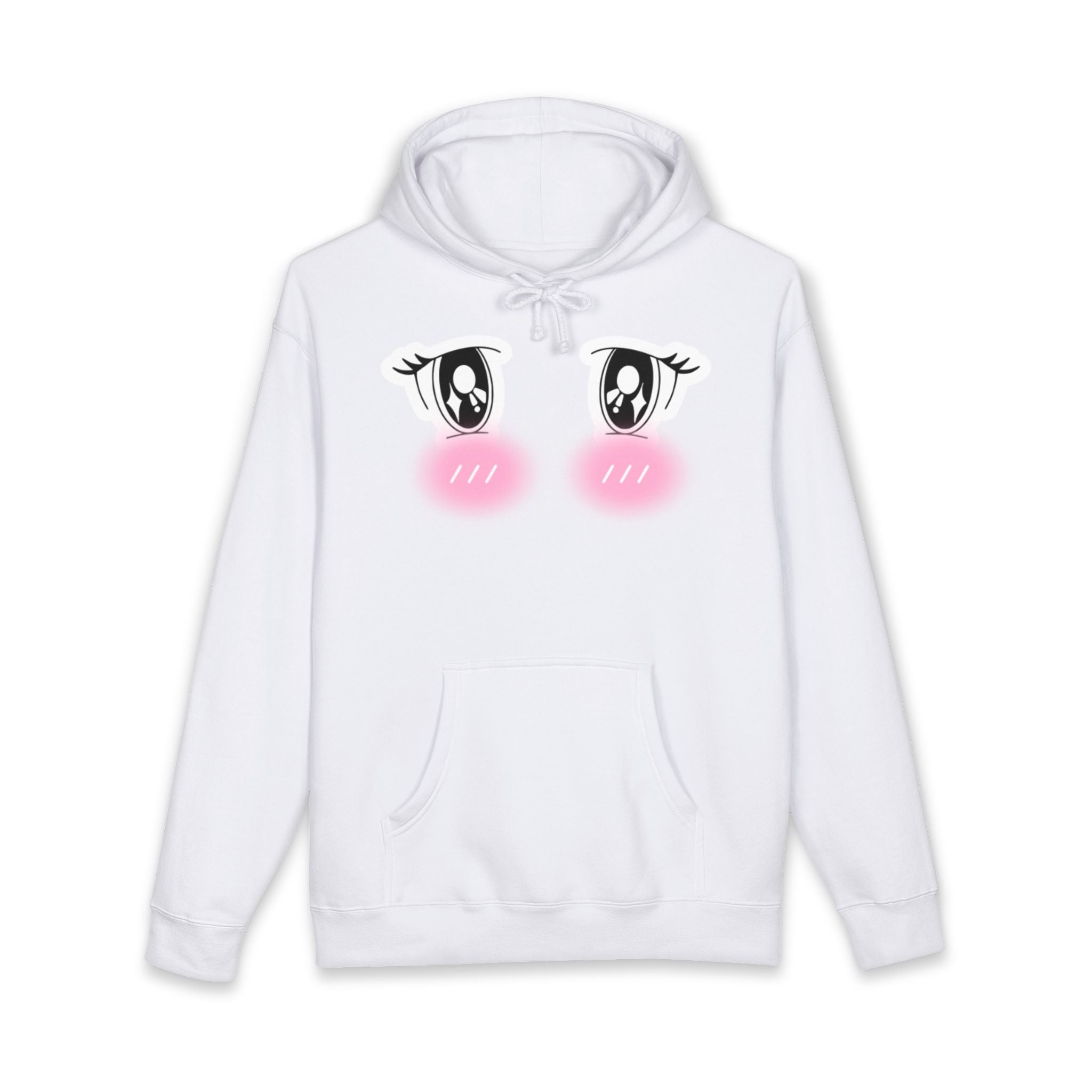 Kawaii Blushing Anime Eyes Hoodie | Cute Face Pullover