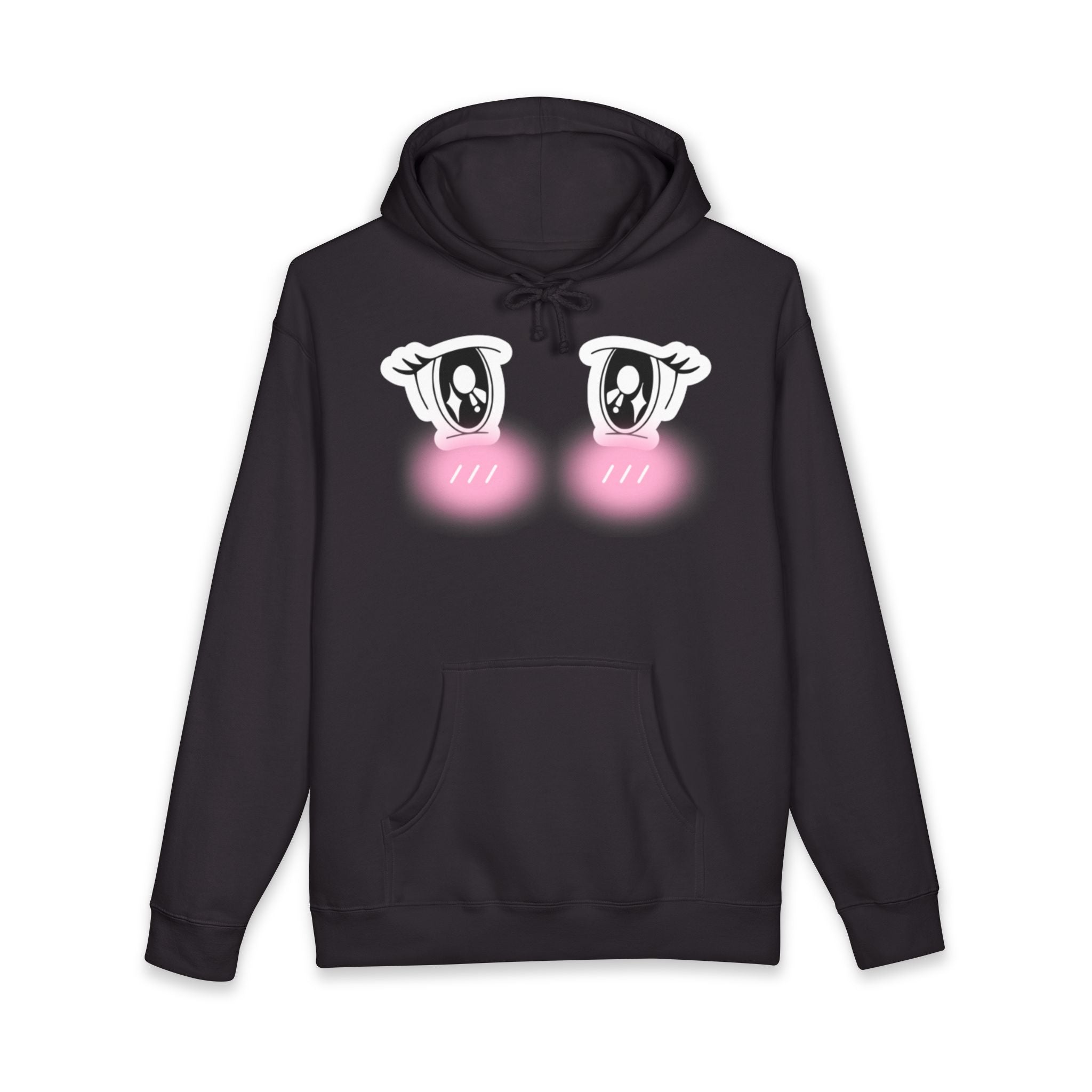 Kawaii Blushing Anime Eyes Hoodie | Cute Face Pullover