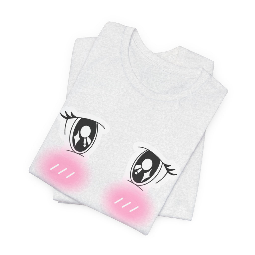 Kawaii Blushing Anime Eyes T-Shirt | Cute Face Tee