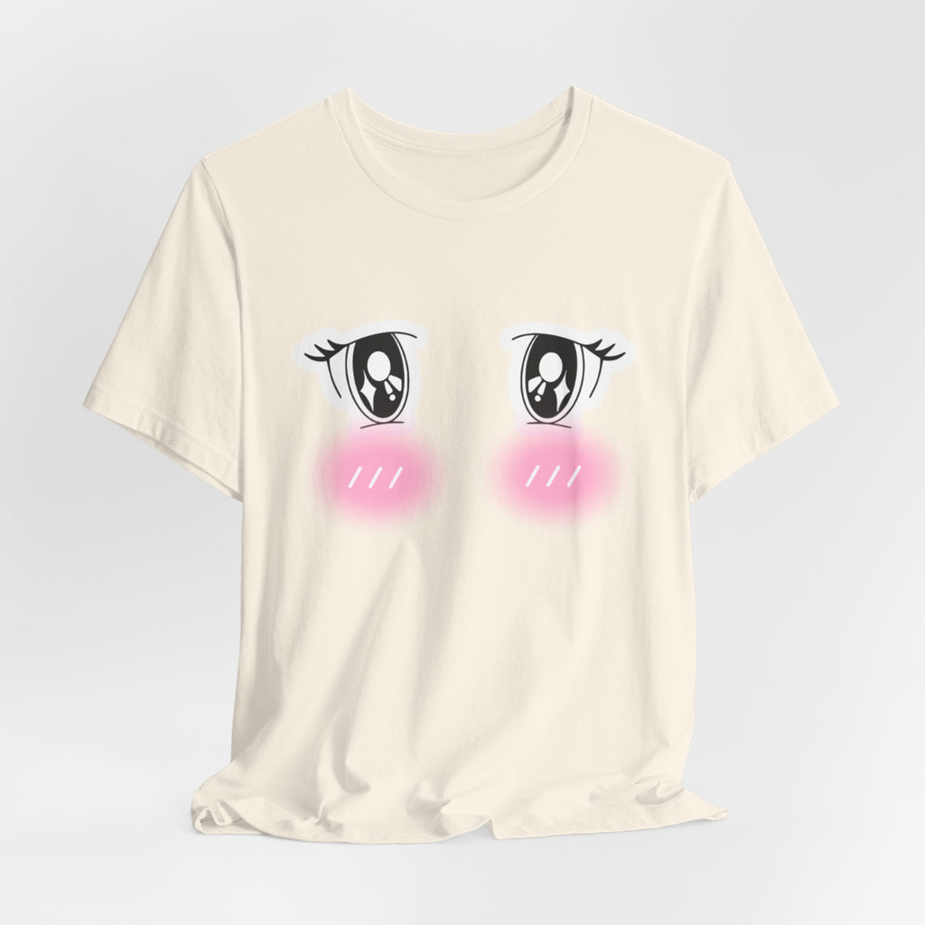 Kawaii Blushing Anime Eyes T-Shirt | Cute Face Tee