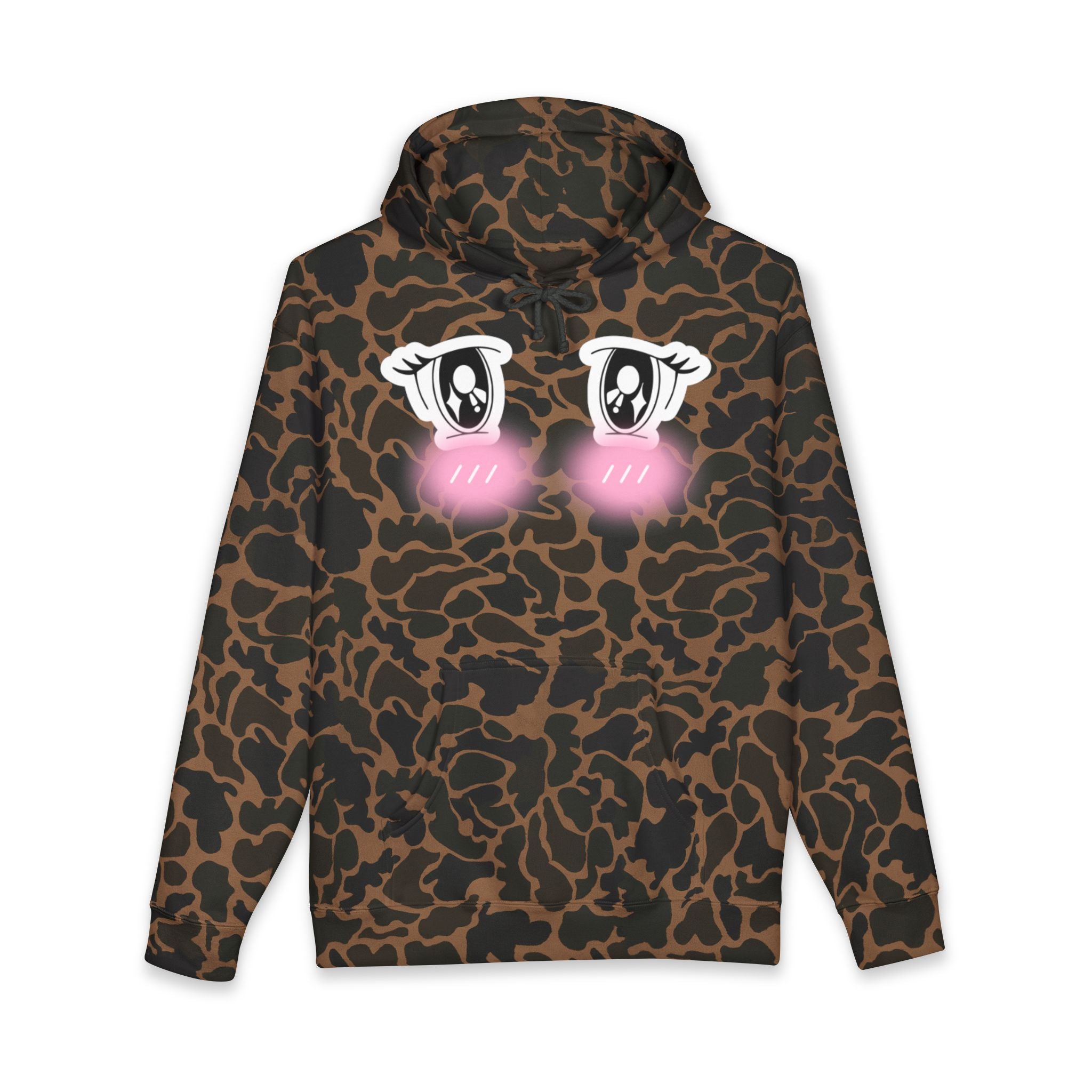 Kawaii Blushing Anime Eyes Hoodie | Cute Face Pullover