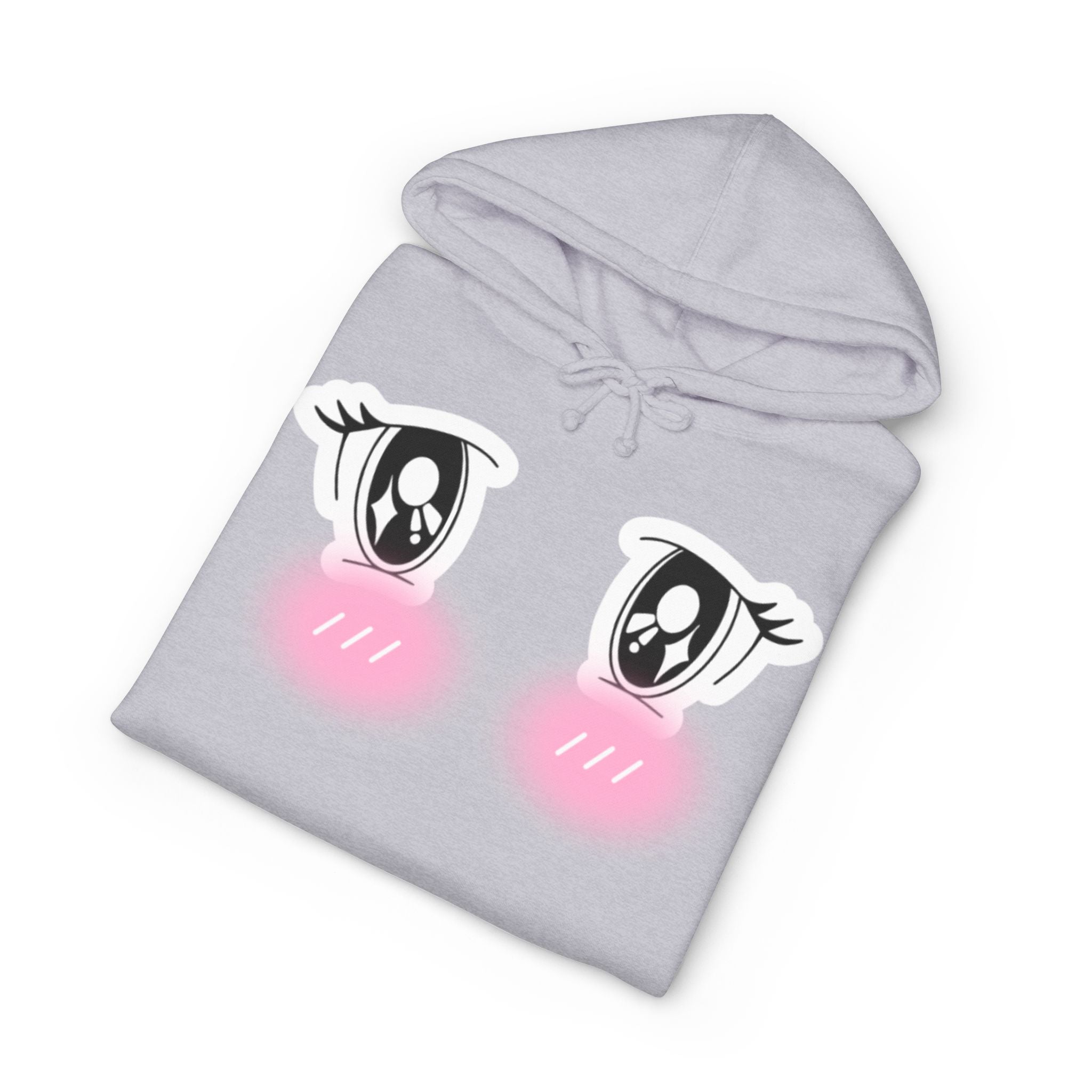 Kawaii Blushing Anime Eyes Hoodie | Cute Face Pullover