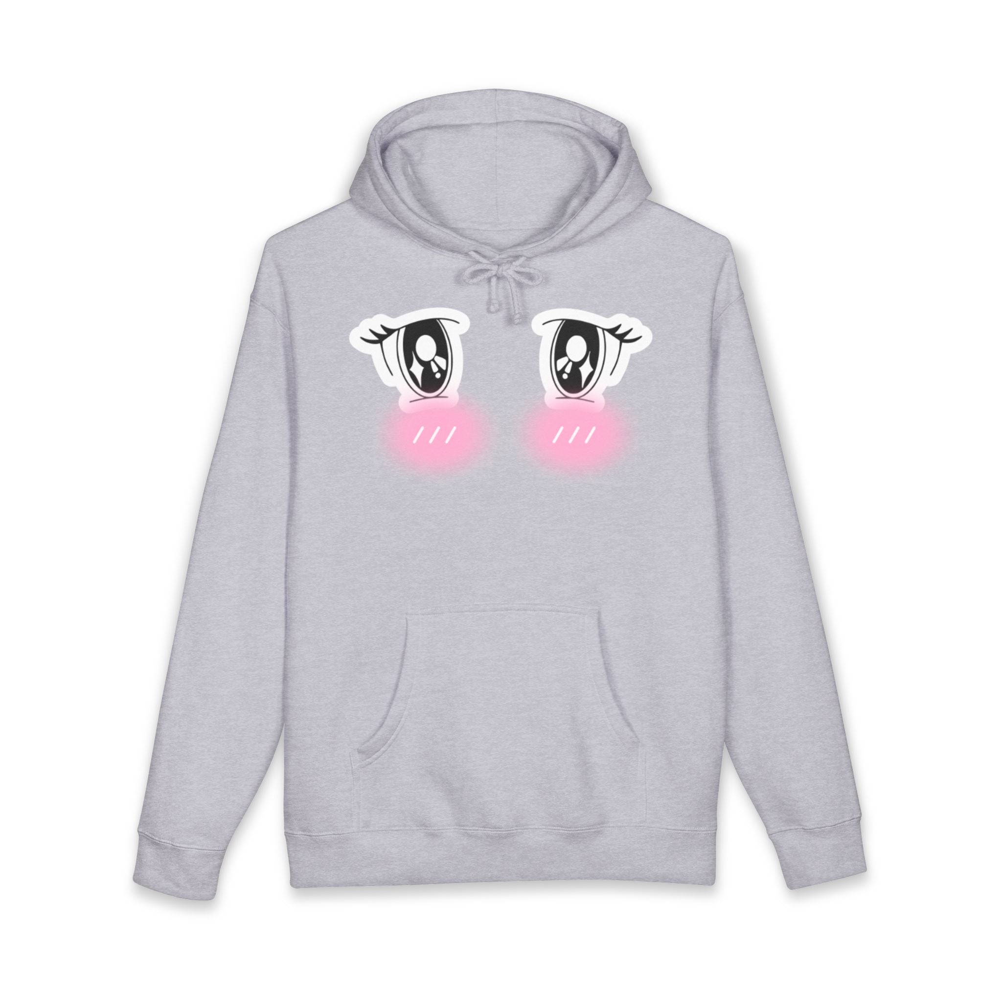 Kawaii Blushing Anime Eyes Hoodie | Cute Face Pullover