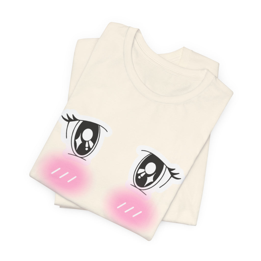 Kawaii Blushing Anime Eyes T-Shirt | Cute Face Tee